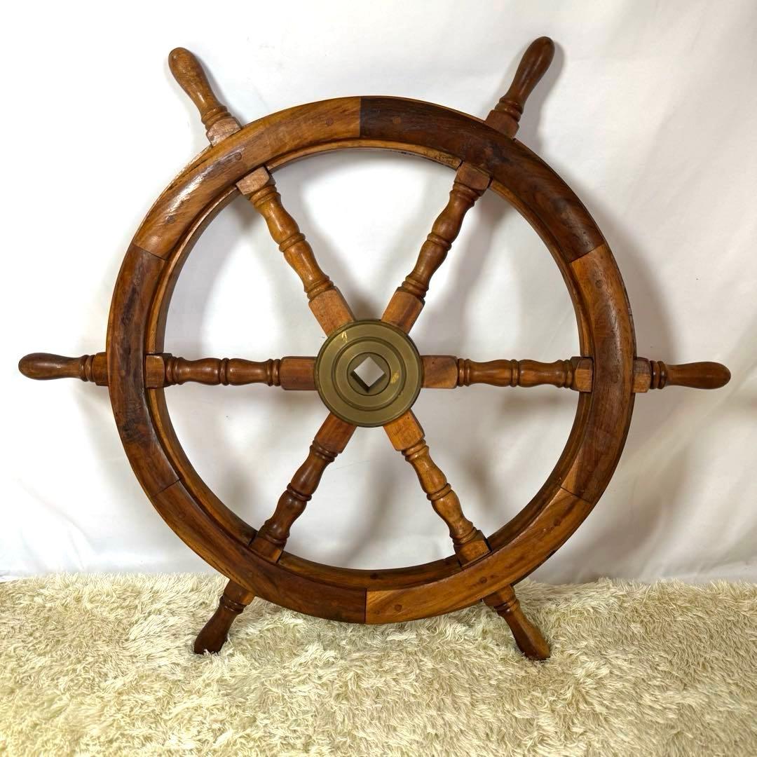舵輪　木製　真鍮　直径74㎝