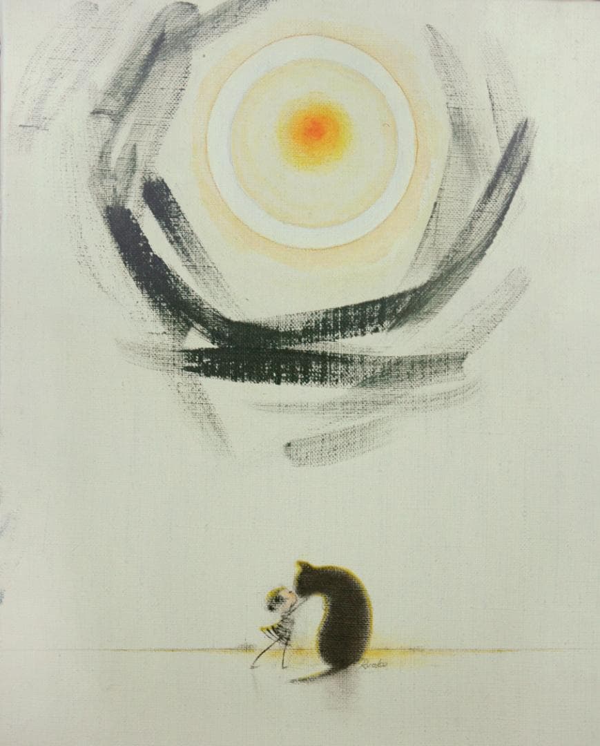 油絵 菅家令子絵 絵画インテリア額付(青緑＋金色の枠)F3-092018犬猫女子