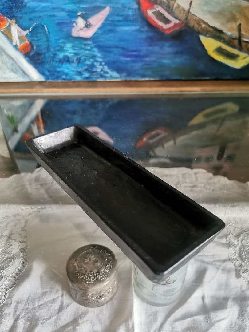 三谷龍二 黒漆 端正な細長深皿 角皿 木彫り漆塗り 美しいノミの目跡 作家物