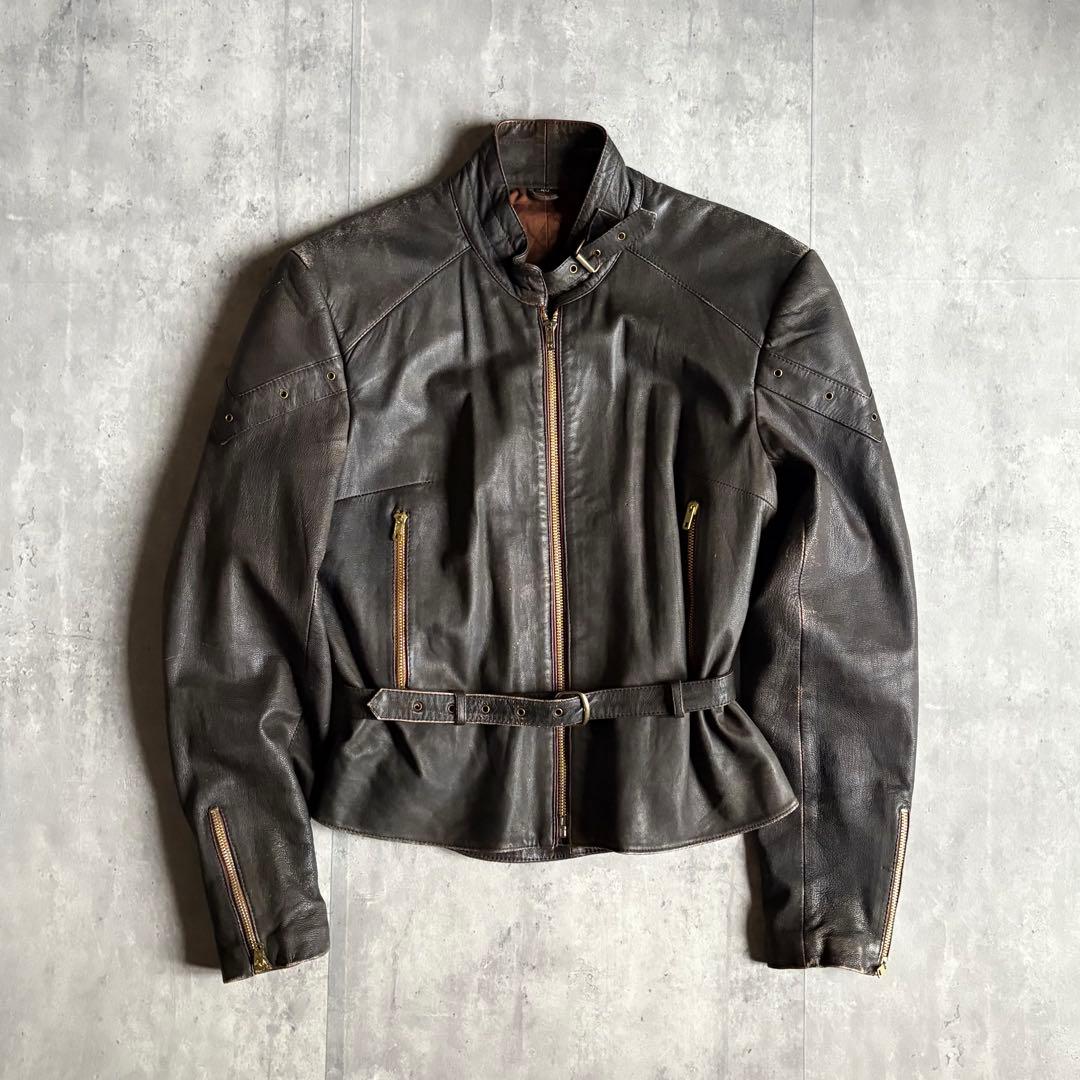 【70s vintage】ライダースジャケット　シングル　本革　片爪　短丈　古着