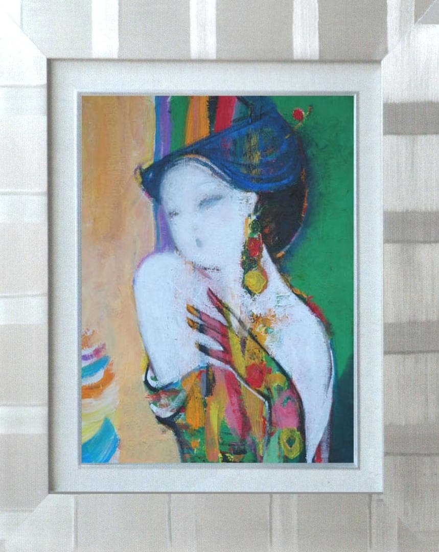 油絵 菅家令子 絵 絵画インテリア 額付(白) uF6-010111 人物 女性