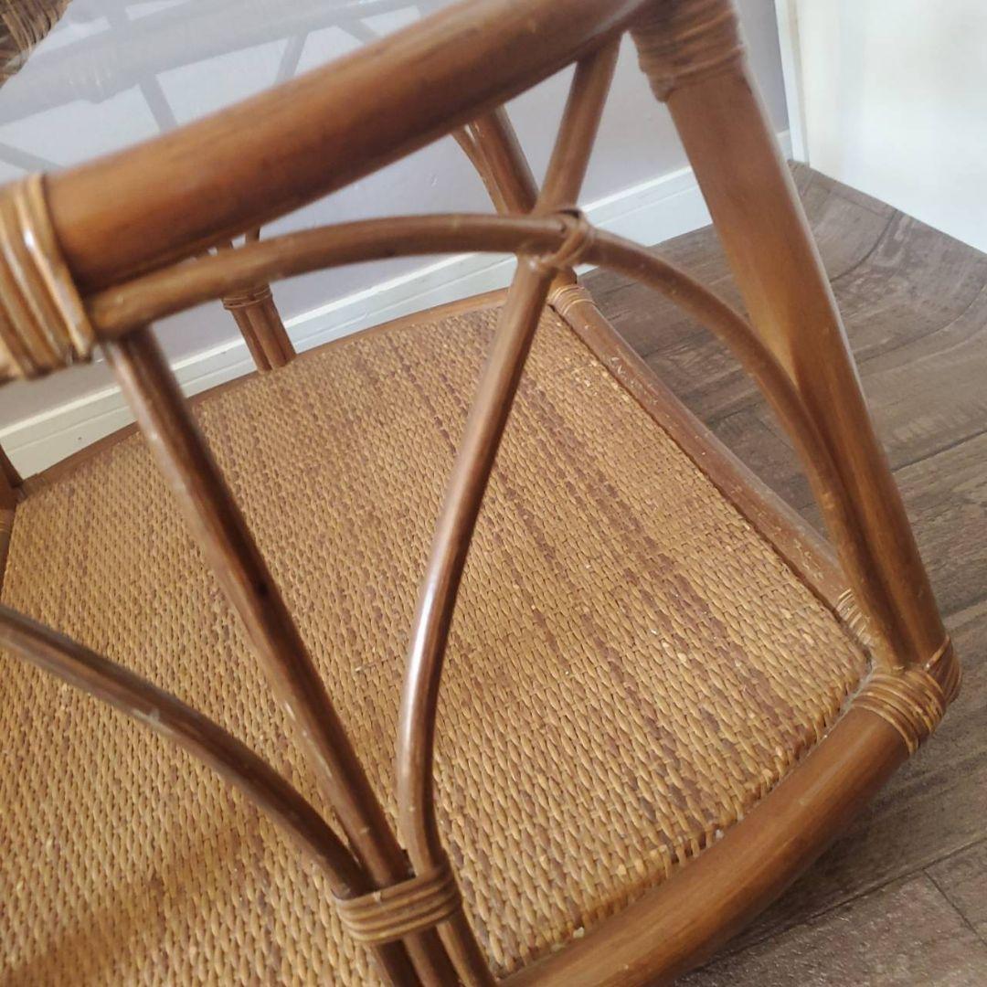 ラタン 円形 ガラステーブル 籐 レトロ アンティーク キャスター付き