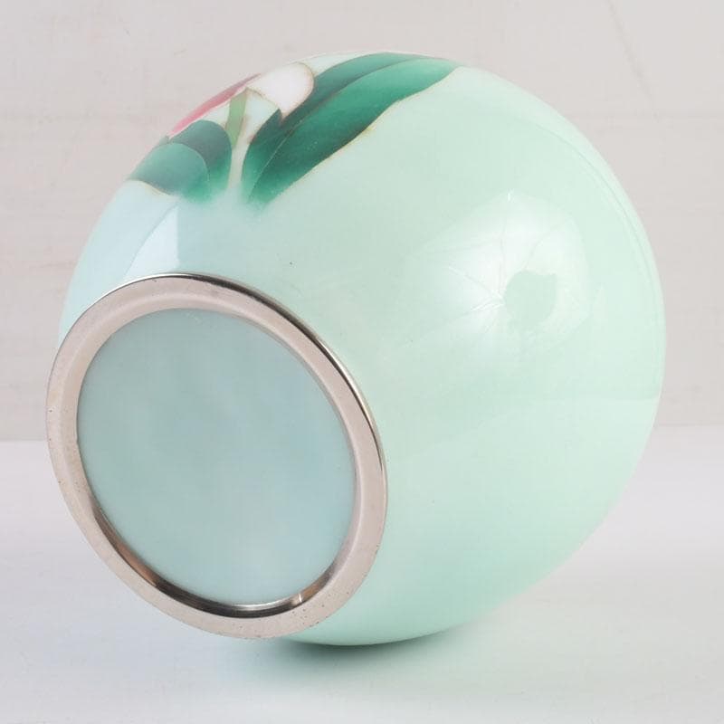 七宝焼　花文　花瓶　唐木台付　共箱　V　9254