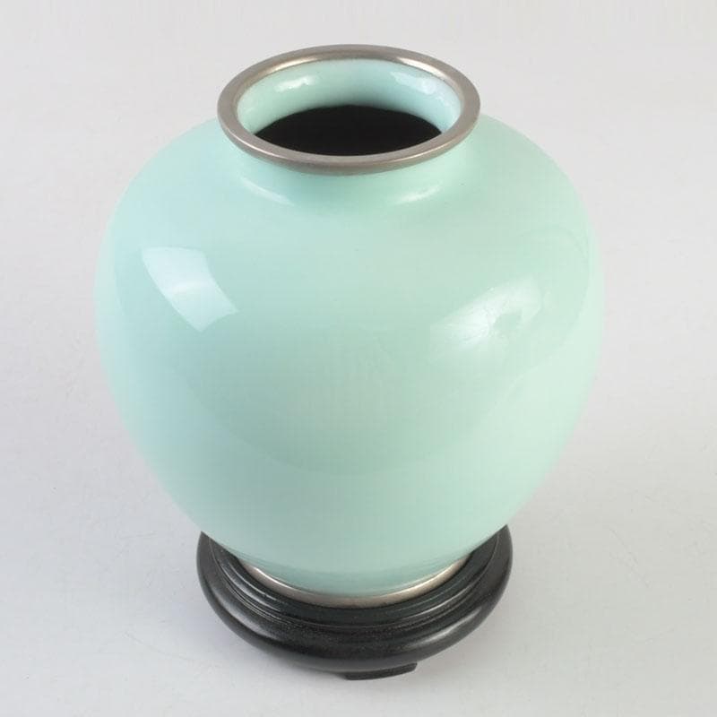 七宝焼　花文　花瓶　唐木台付　共箱　V　9254