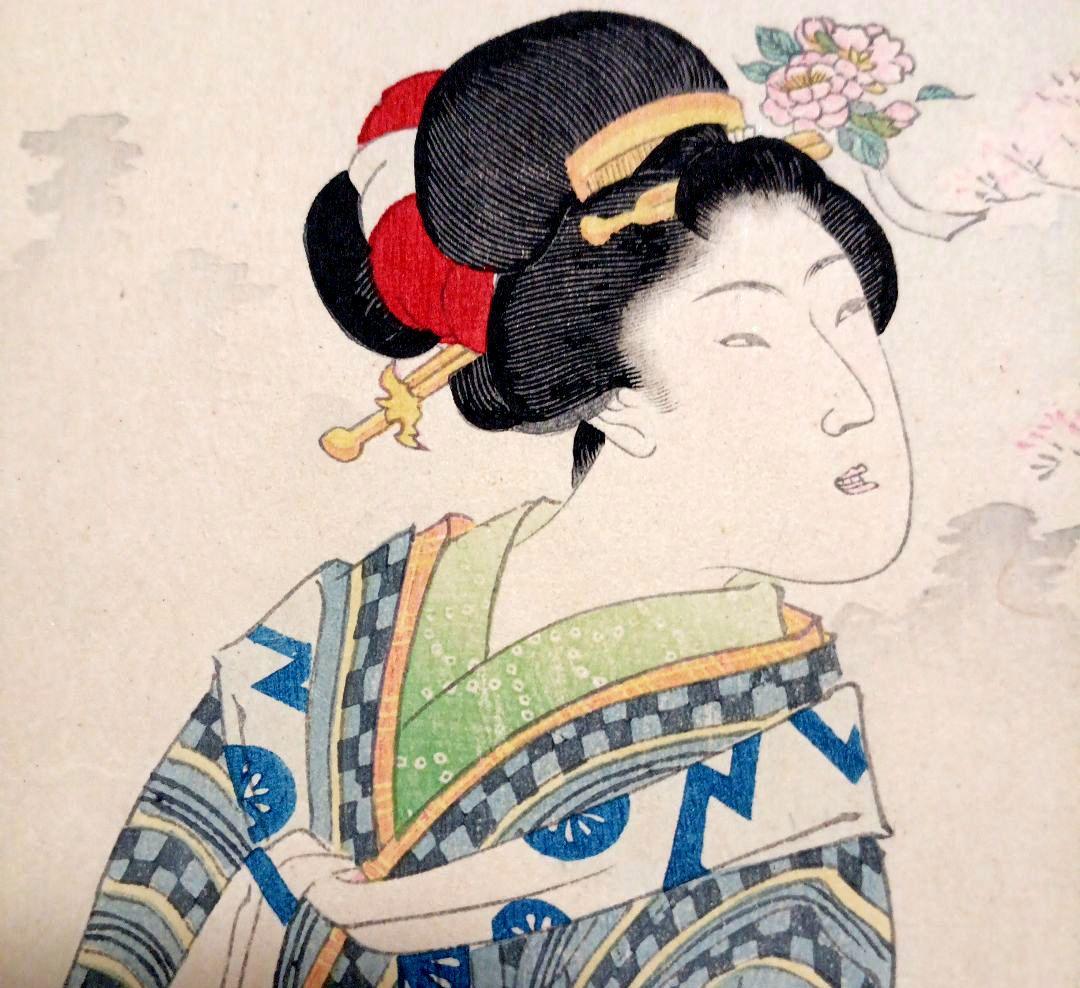 浮世絵版画、雪月花（花上野)橋本周延画、明治32年1月出版