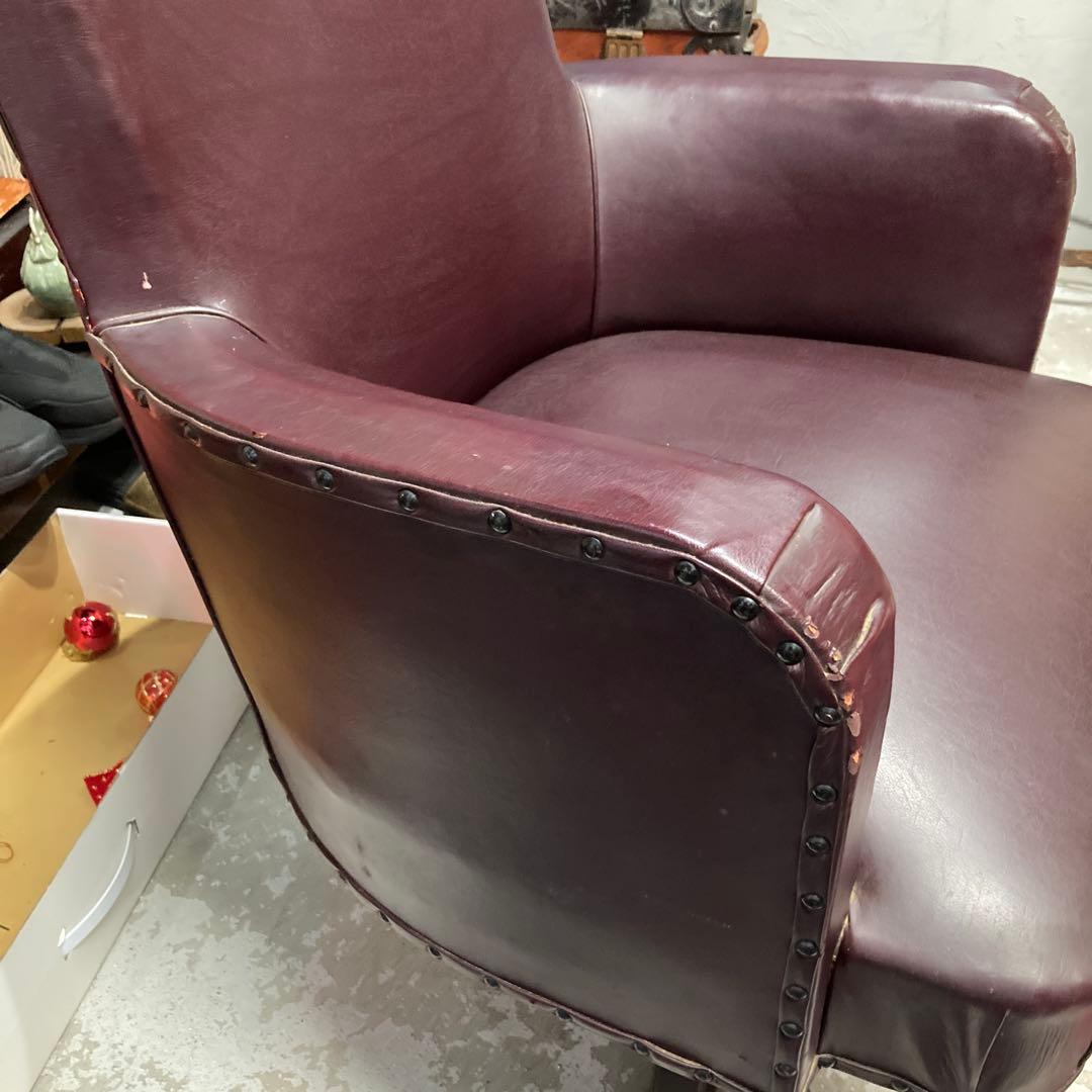 ⭐️アンティークレザー　スタッズ　バーガンディ レザー 1人掛け アームチェア