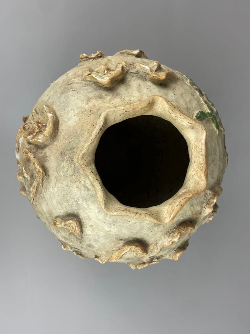 古鍋島 花瓶 青緑山水浮彫 細密細工 飾壺 銘工 在銘 作家物