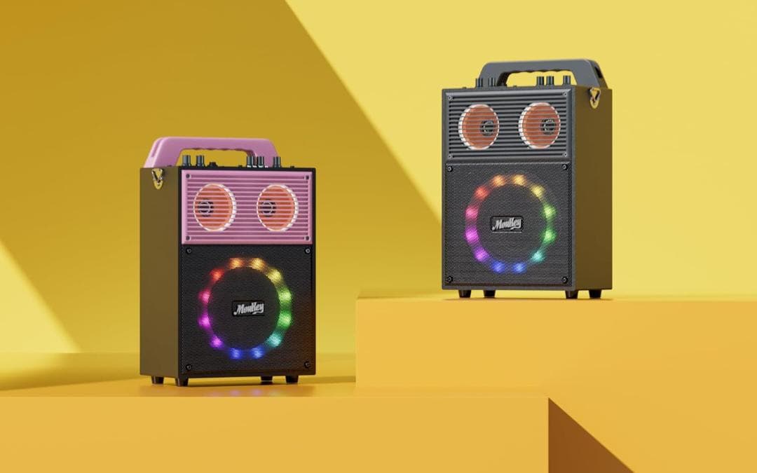 Moukey カラオケマシン、ストラップ付きポータブルBluetooth PA