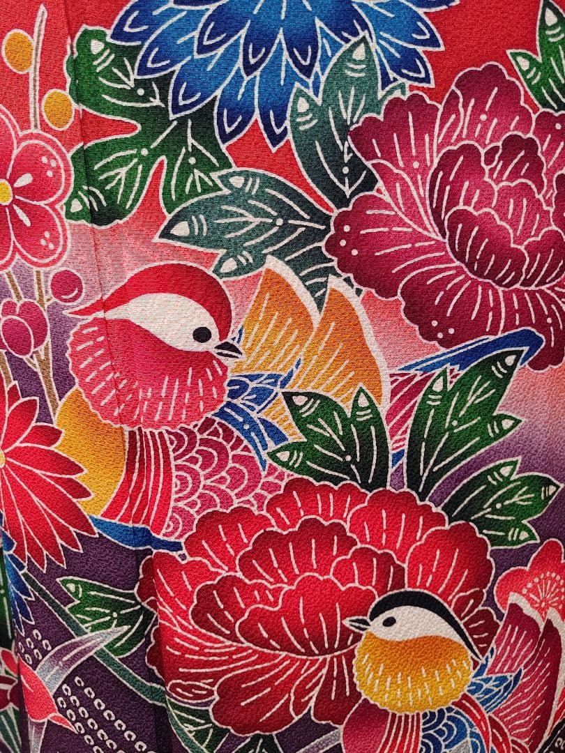 振袖　袋帯　帯揚げ　帯締め　セット　赤　染め分け　草花