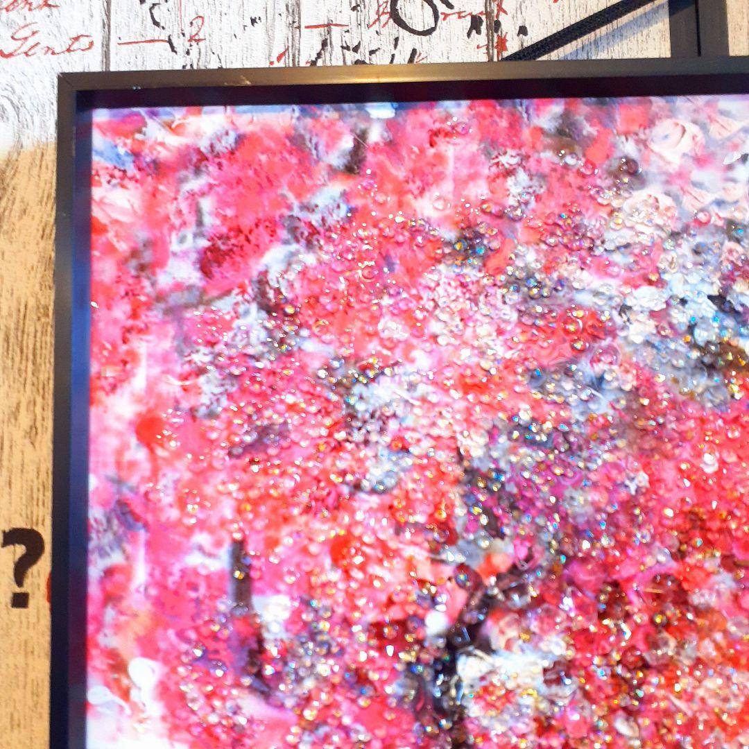 輸入雑貨　クリスタルアート　『月下の富士山と桜』　水晶石　フレーム付き