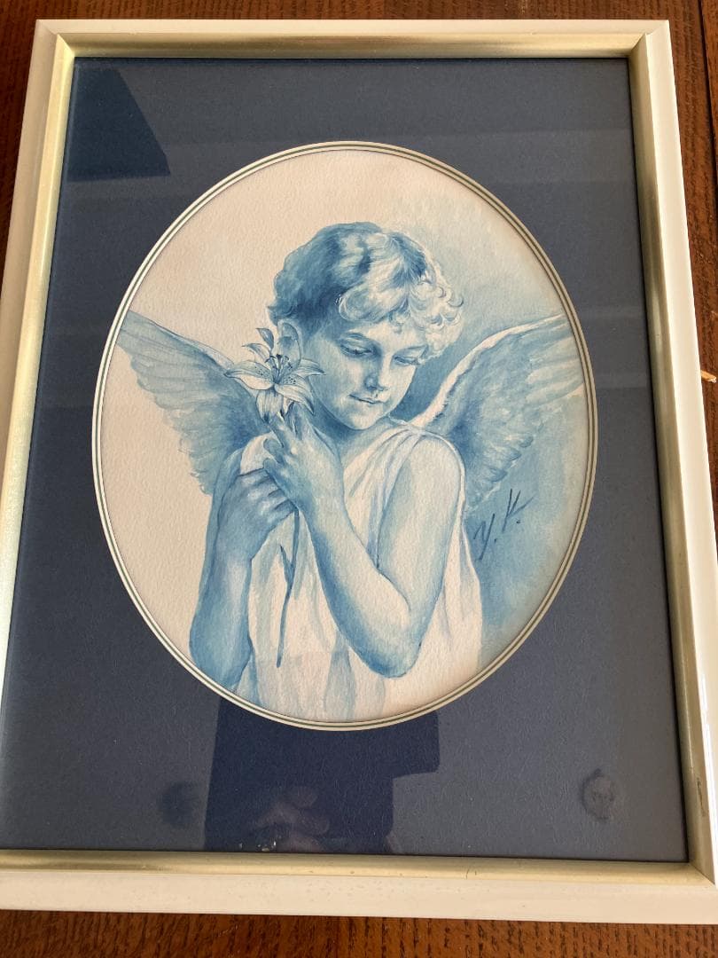 水彩画　百合と天使