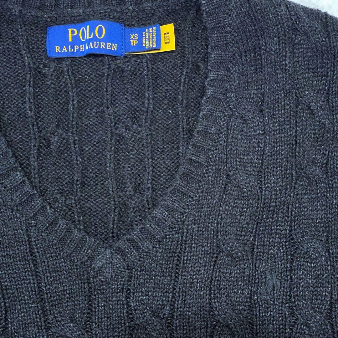 【現行QRタグ】 ポロラルフローレン 黒 ケーブルニット ベスト XS