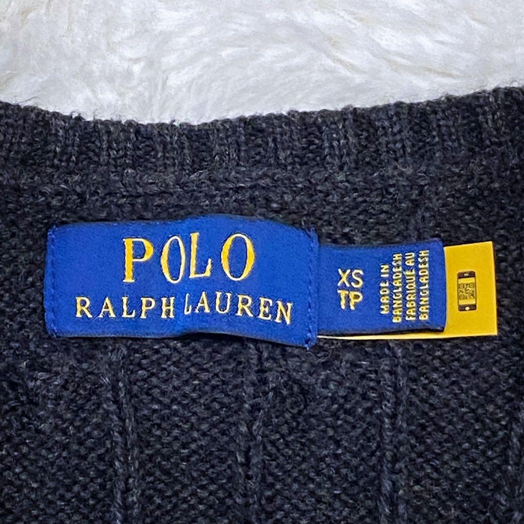 【現行QRタグ】 ポロラルフローレン 黒 ケーブルニット ベスト XS