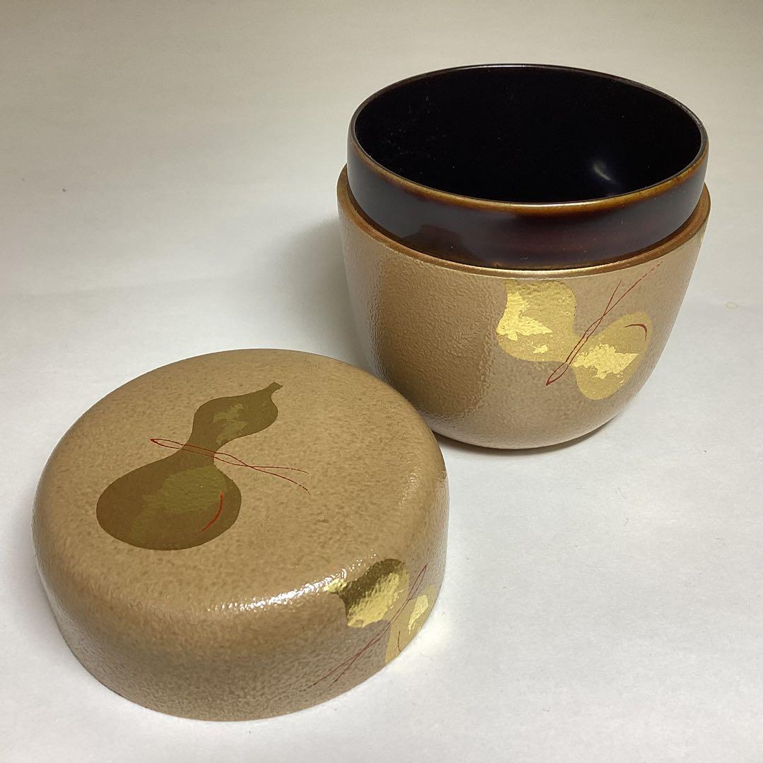 中棗 六瓢 蒔絵 白叩塗 中村湖彩 木箱入 茶道具 古物品