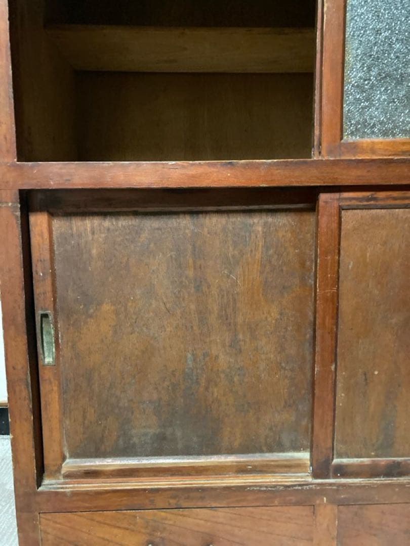 当時物　食器棚 ダイヤガラス　昭和レトロ　水屋箪笥　約87×43×h107cm