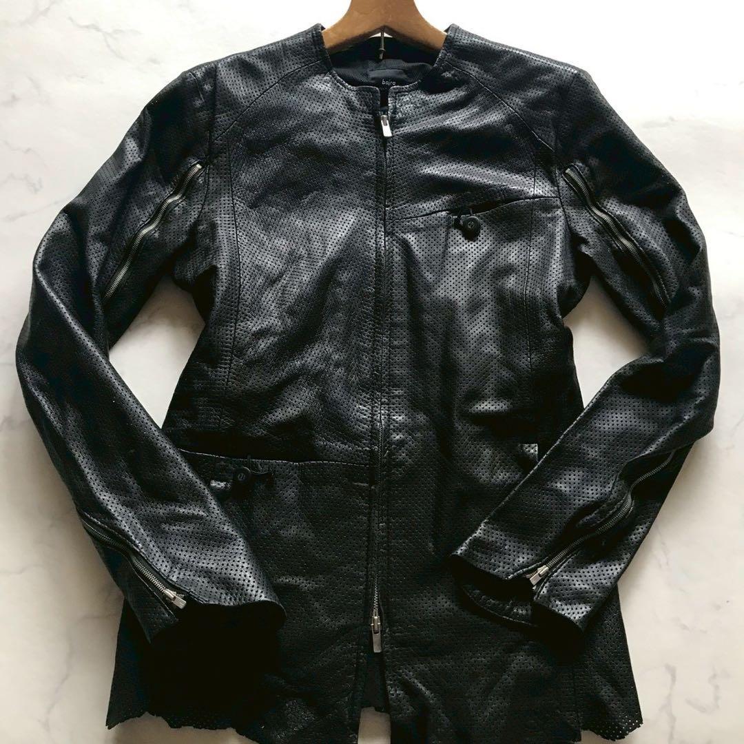 美品/Lサイズ✨bajra バジュラ ラムレザージャケット パンチング加工 黒