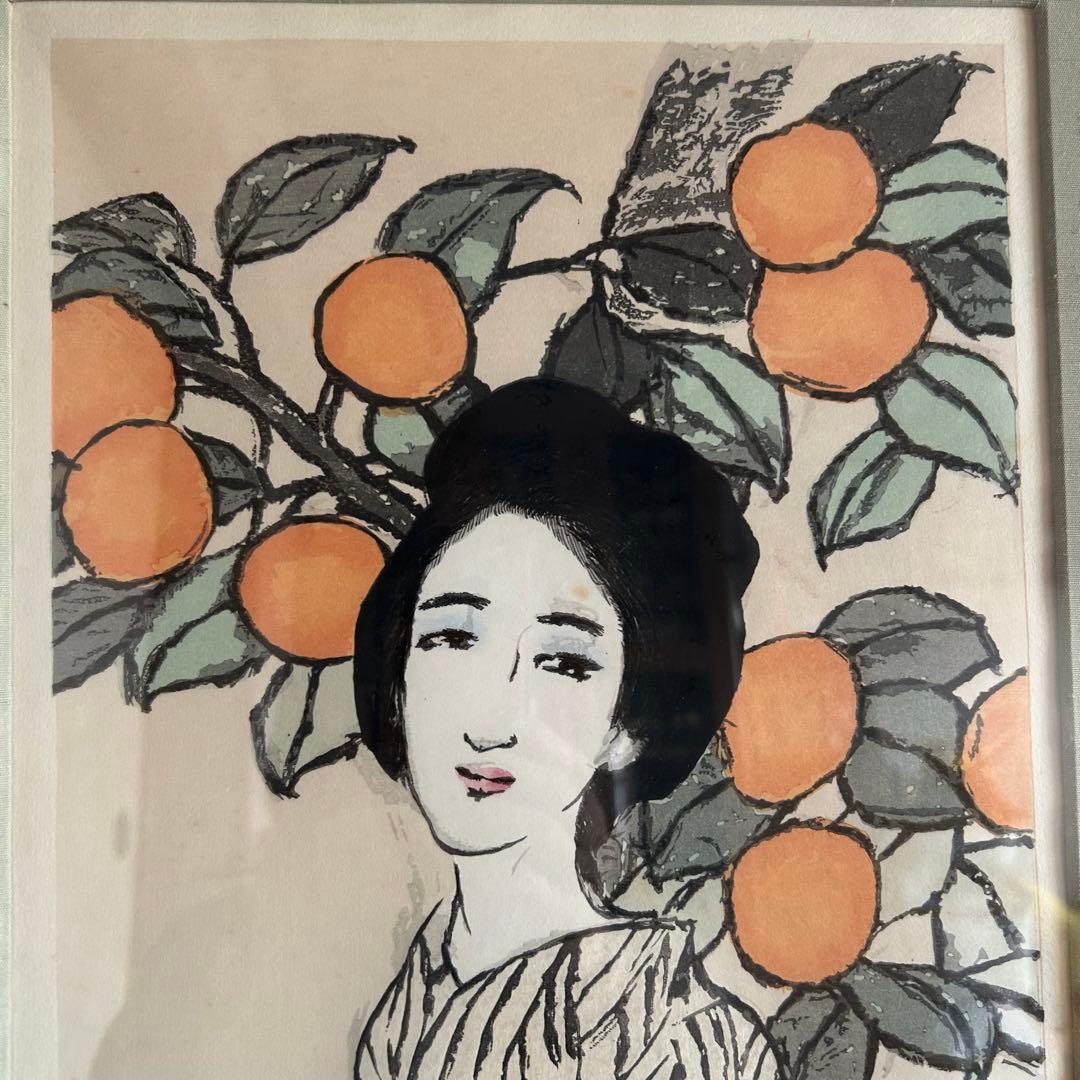 竹久夢二 木版画 秋（りんどう） 73/150 フレーム付き 雕摺 松永安生