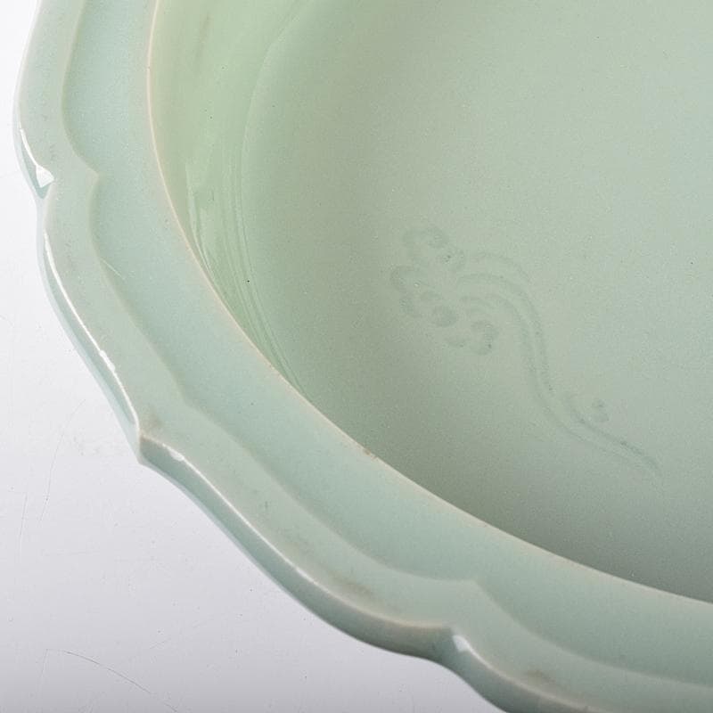 茶道具　京焼　初代宮永東山作　青磁八稜式瑞雲文　水盤　共箱　D　R7858B