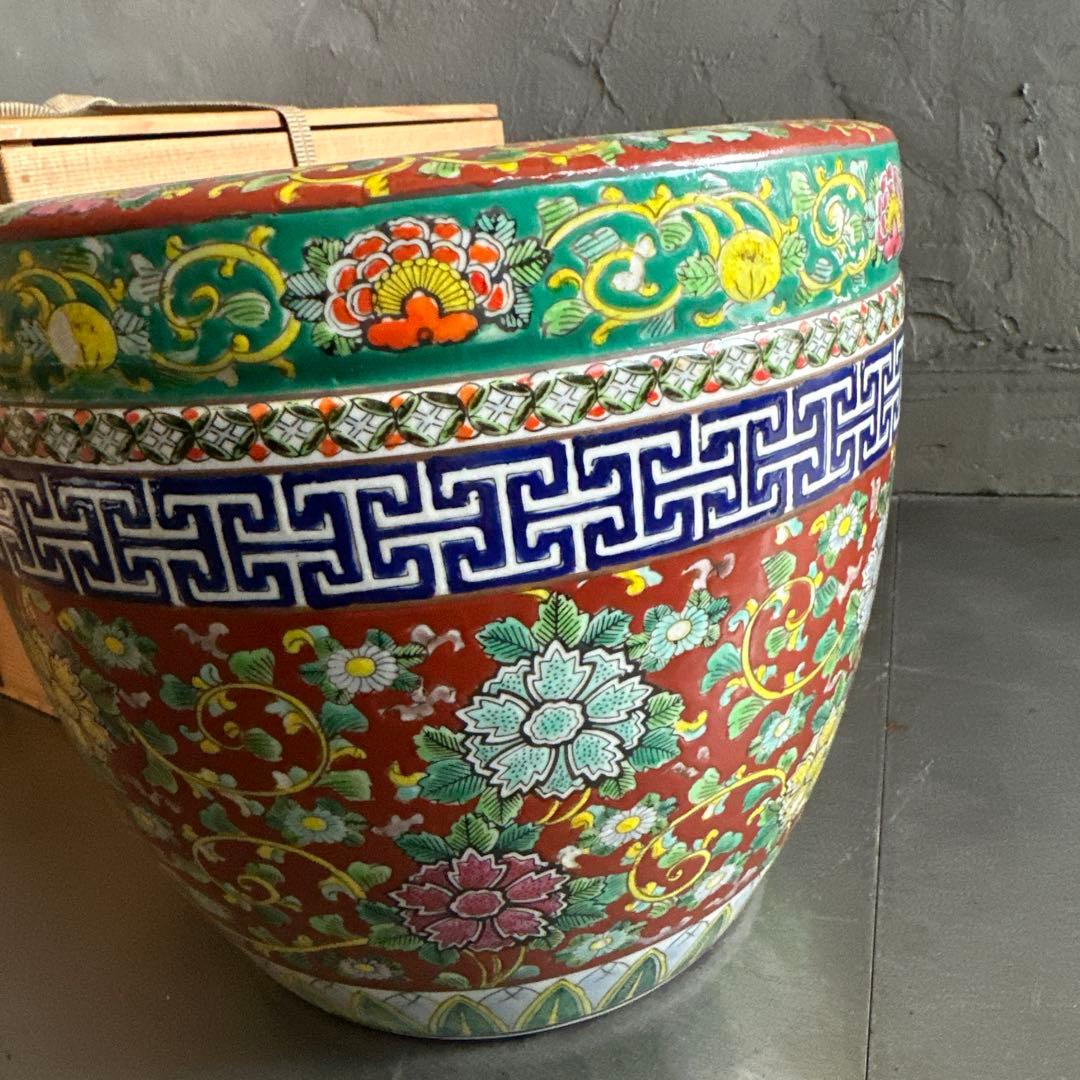 瞬間お値下げ‼️十錦手色絵伊万里　火鉢メダカ飼い観葉植物鉢カバー