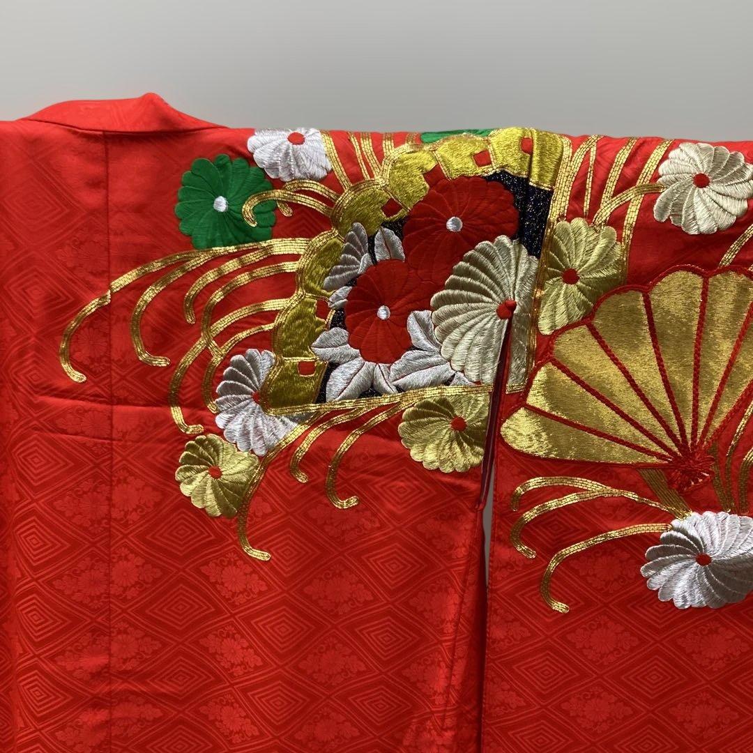 振袖 赤 花と扇の刺繍　結婚式　花嫁衣装　貸衣装