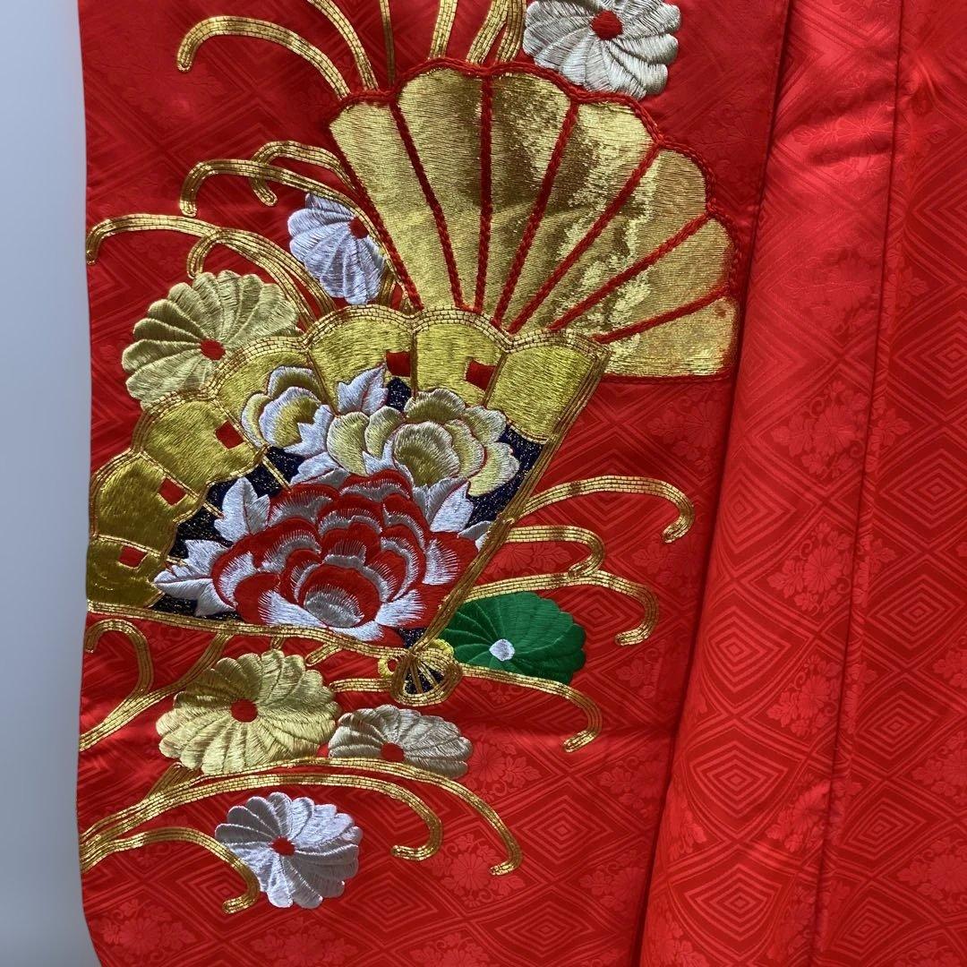 振袖 赤 花と扇の刺繍　結婚式　花嫁衣装　貸衣装