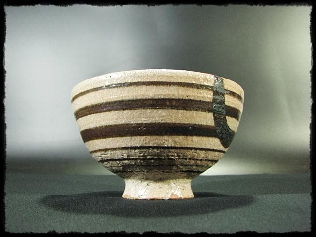 古田 織部 猿猴捕月写 勝龍寺窯 乾 伸行 絵志野 茶碗 茶道具 共箱 f188