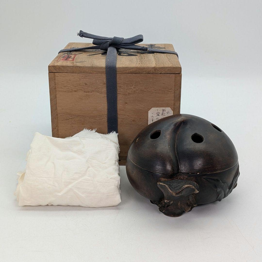 桃香炉 陶器製 合箱合布 香爐 香道具 抹茶道具 茶器 置物 細工物 モモ 古玩