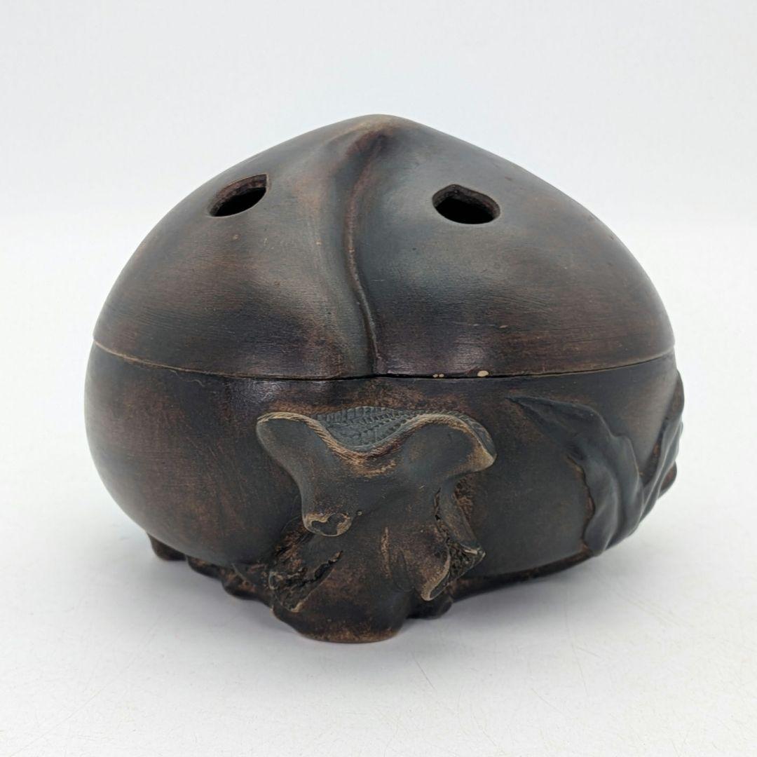 桃香炉 陶器製 合箱合布 香爐 香道具 抹茶道具 茶器 置物 細工物 モモ 古玩