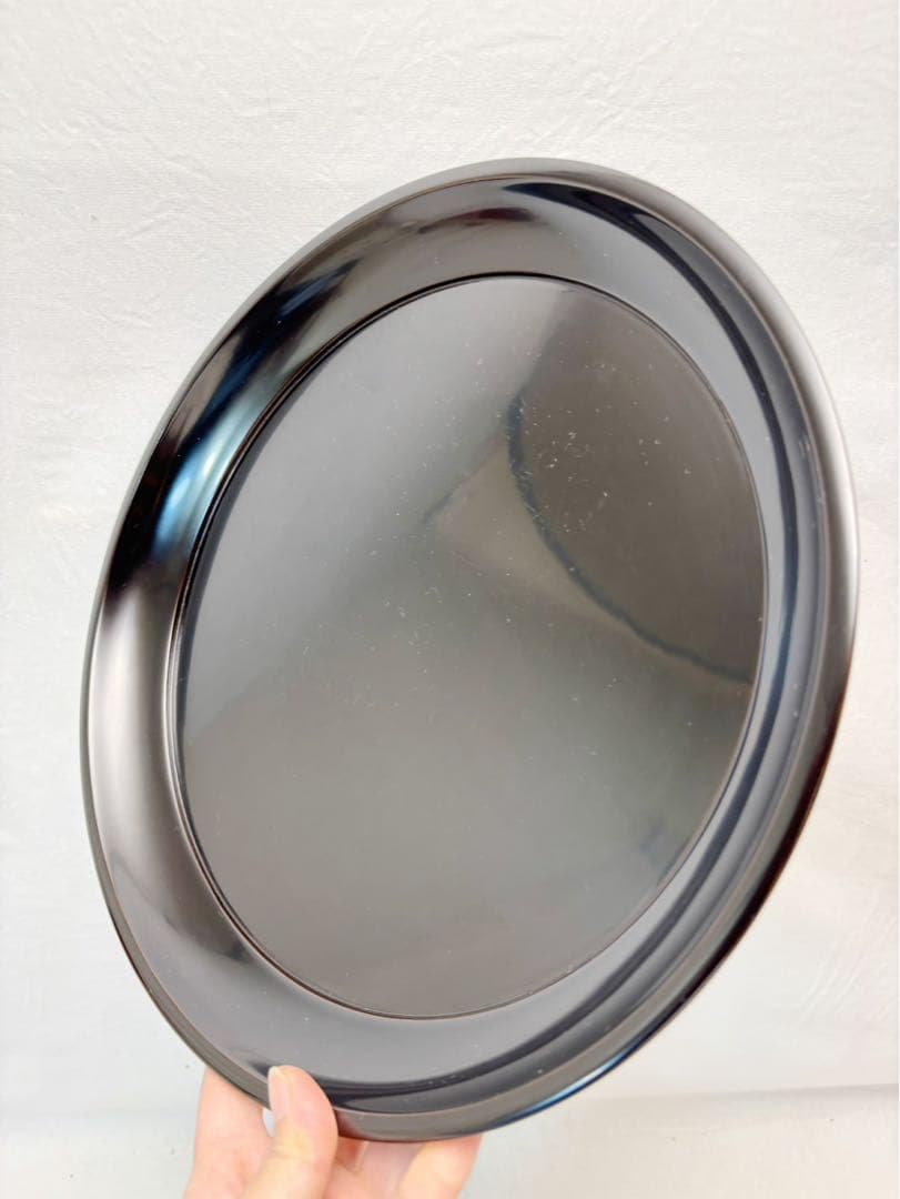 美品 茶道具 木製黒真塗 大円盆 圓能斎好 茶懐石 木工芸 漆工芸 元箱