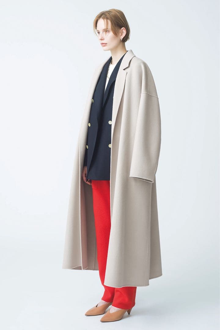 美品 ebure リュクスビーバー ボタンレス ロングチェスター ガウンコート