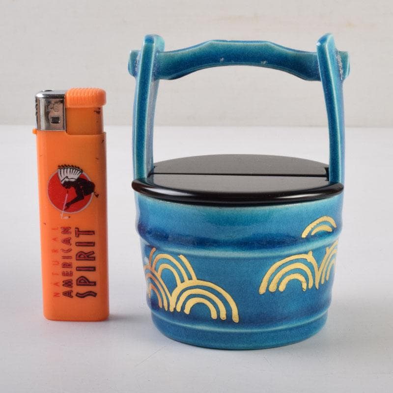 茶道具　加賀瑞山造　土耳古釉　青海波文　手桶茶入　共箱　V　8959