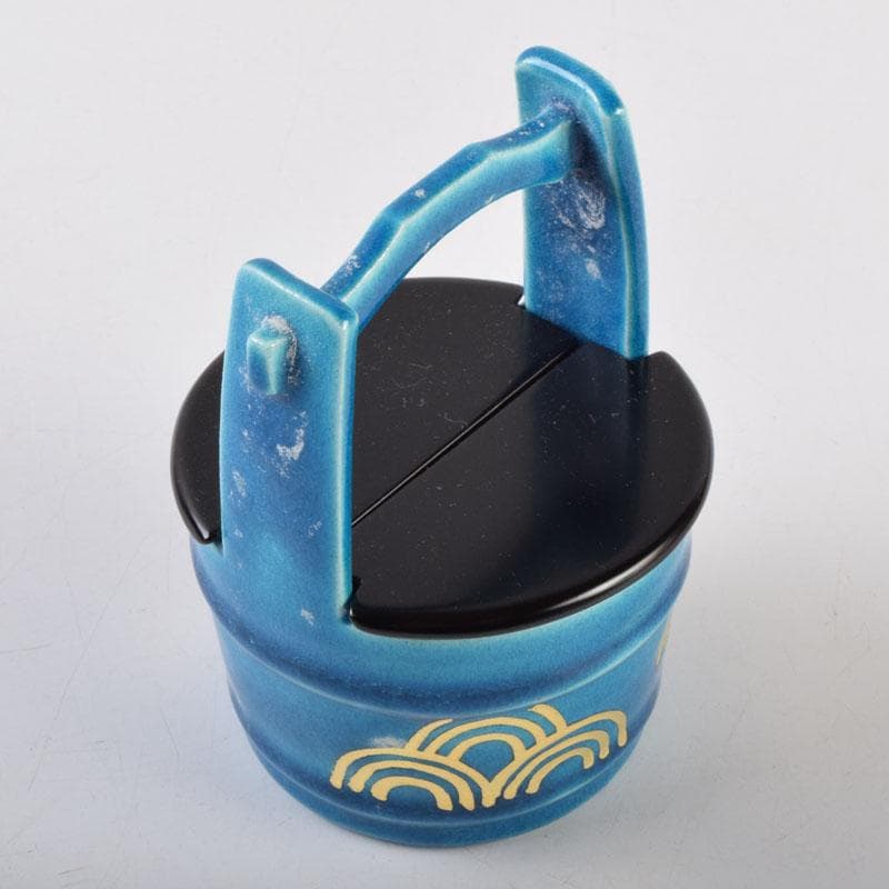 茶道具　加賀瑞山造　土耳古釉　青海波文　手桶茶入　共箱　V　8959