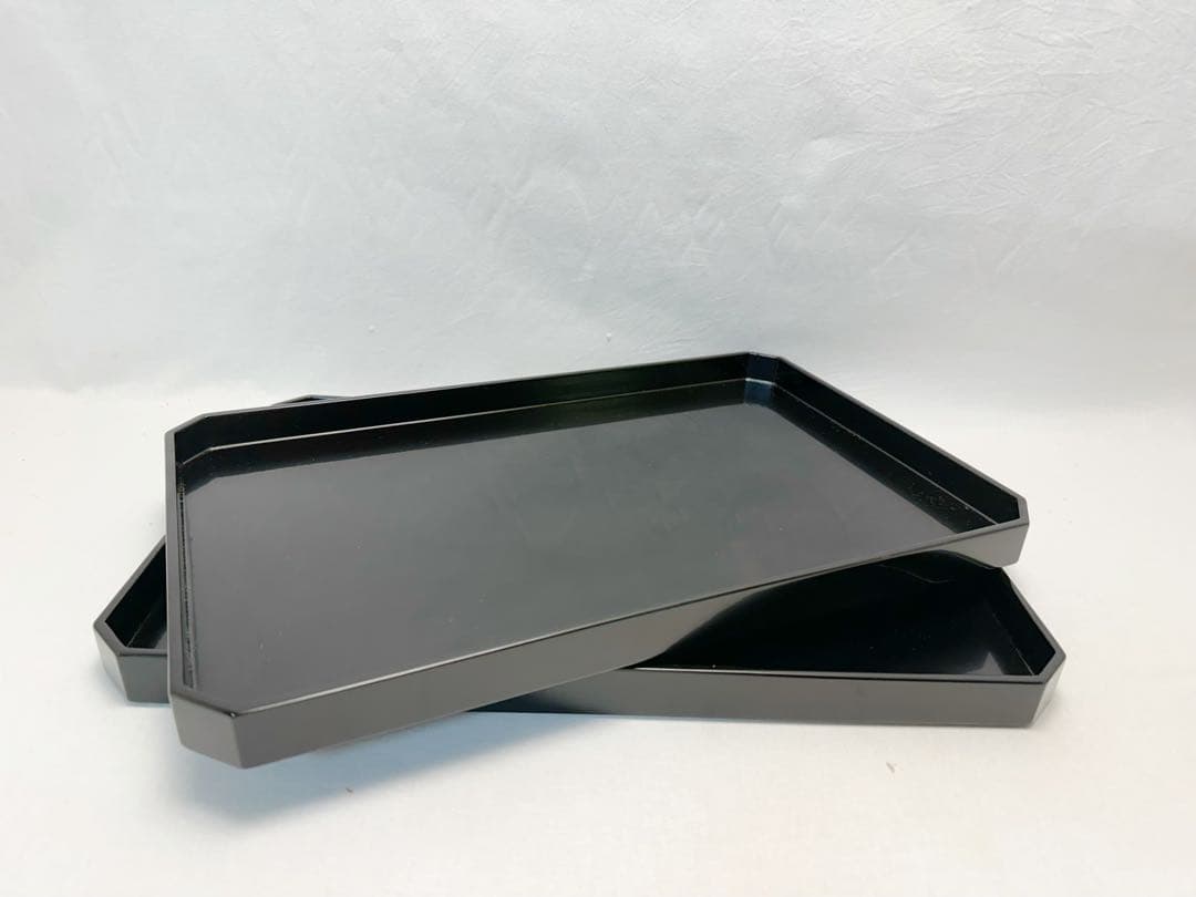 茶道具 木製黒真塗 脇引き盆二枚セット 紙箱