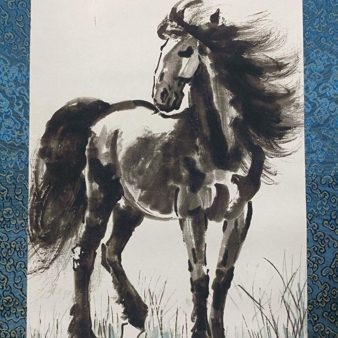 徐悲鴻《奔馬図》 四条屏　証書付き　掛軸セット　38×180