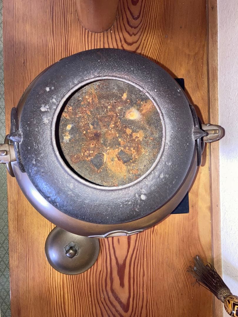 銅製 茶釜 丸型 ハンドル付き