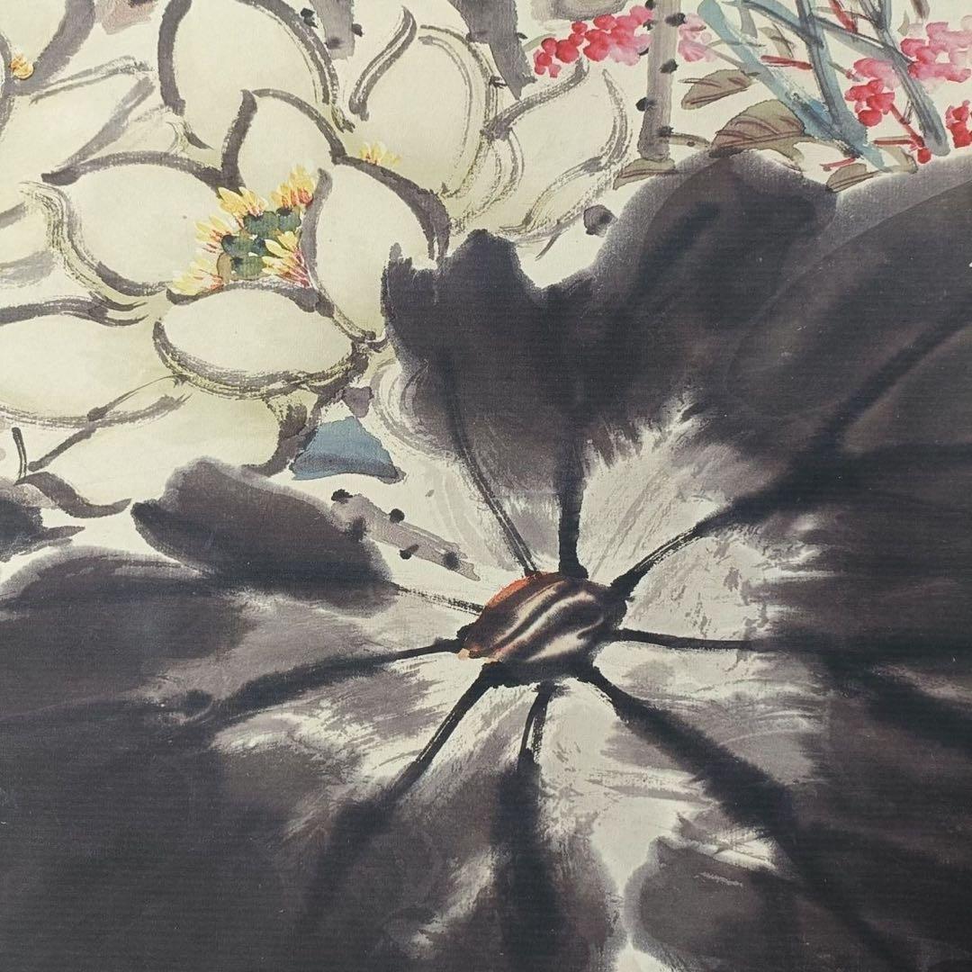 【複製掛軸・証書付】江寒訂《花鳥図》 中堂画　防偽標識あり　掛け軸　200×70