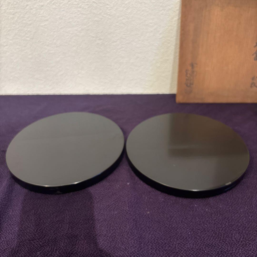 【茶道具】へぎ目丸盆　二枚組　塗師　中村宗哲造