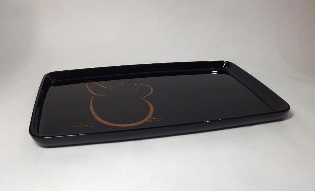 小松芳光作/蒔絵犬図長方盆/加賀蒔絵/石川県無形文化財/共箱