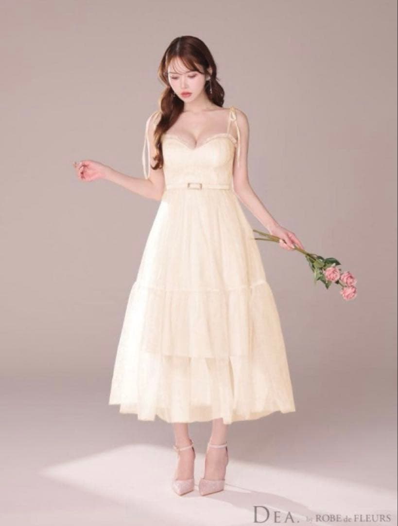 ローブドフルール DEA キャバクラ リボン チュール シアー ロング ドレス