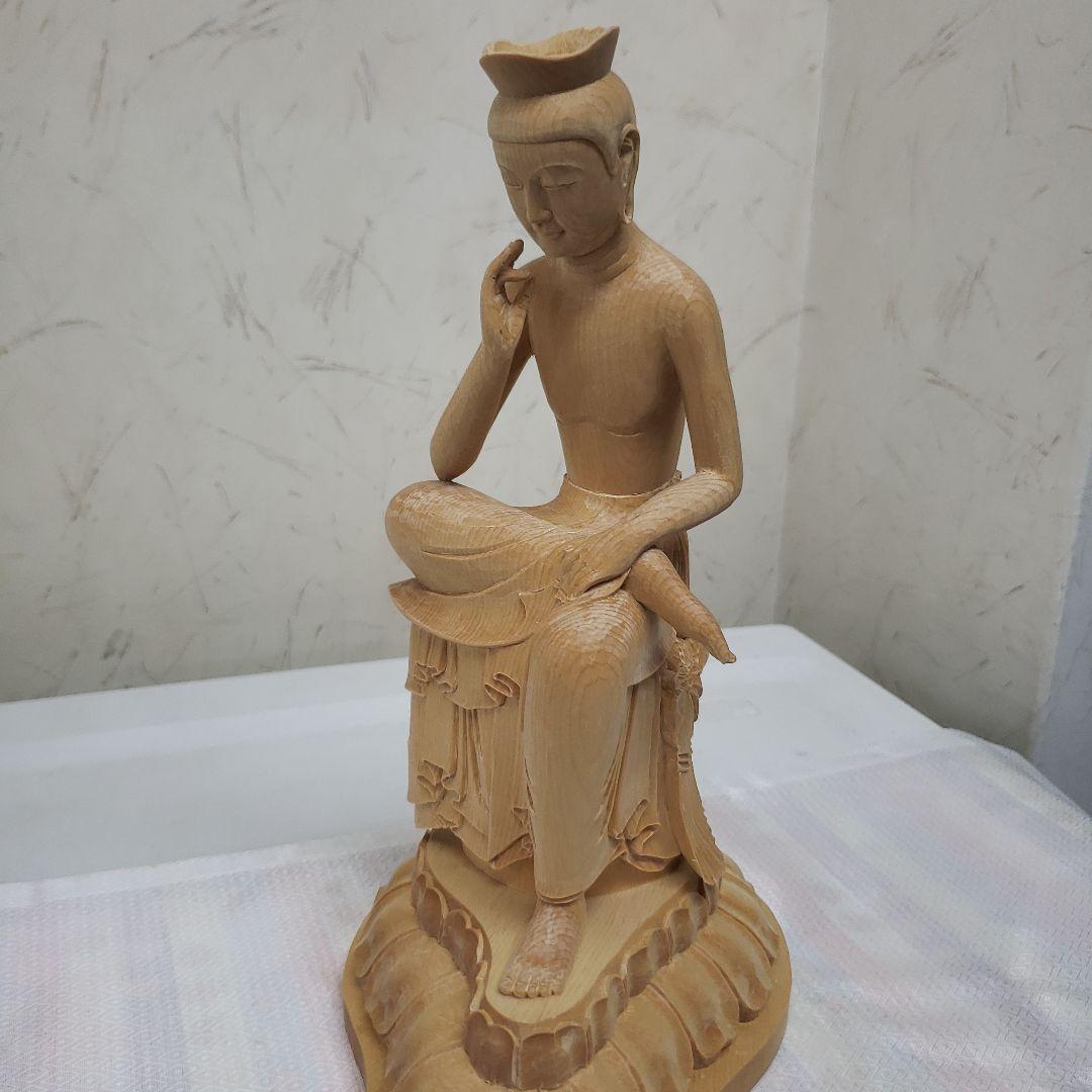 Ｂフライデー蔵出し特価　希少仏像★ヒバ材１木造り 弥勒菩薩半跏像4寸