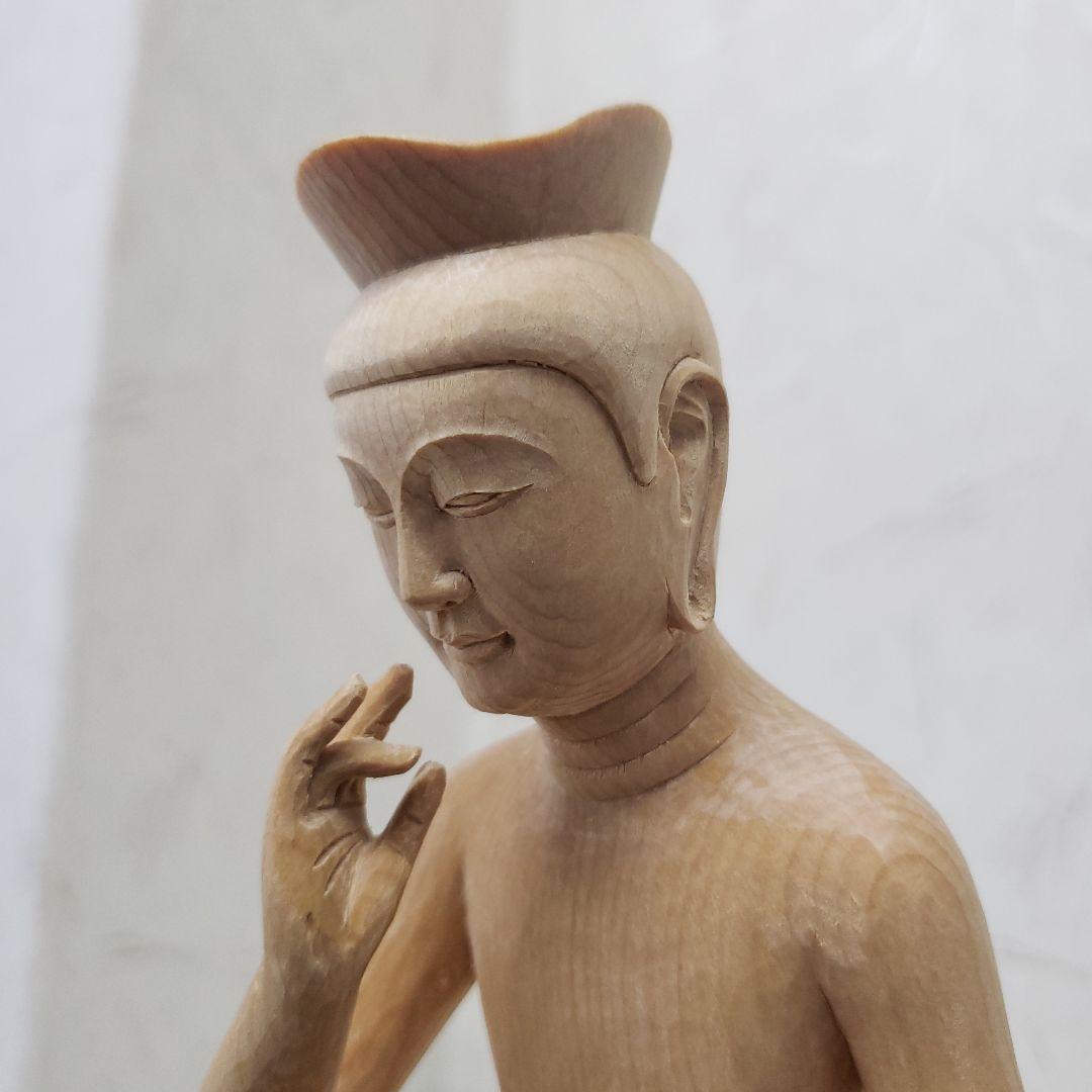 Ｂフライデー蔵出し特価　希少仏像★ヒバ材１木造り 弥勒菩薩半跏像4寸