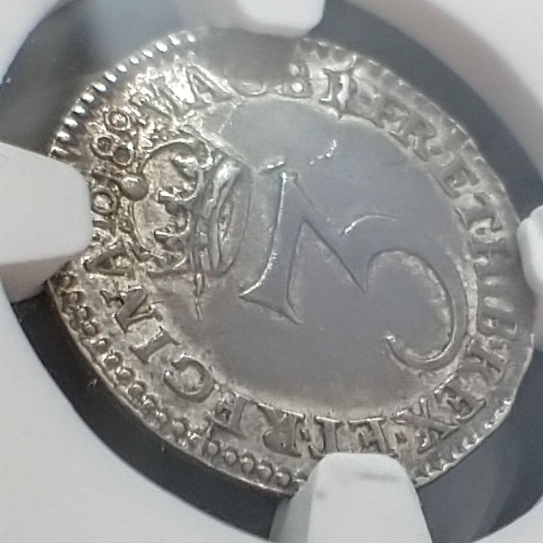 1689年 イギリス 銀貨 3ペンス NGC鑑定 名誉革命 アンティーク