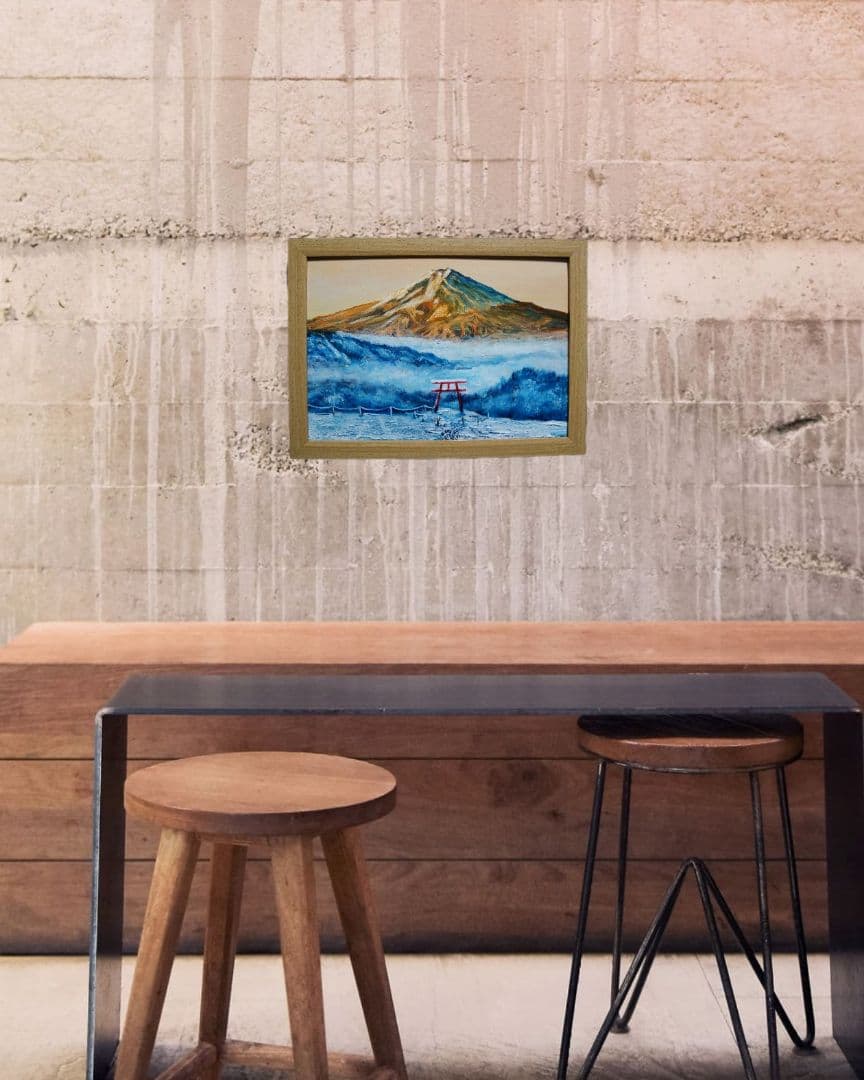 油絵 油彩 油彩画 絵 絵画 【鳥居の夕富士】