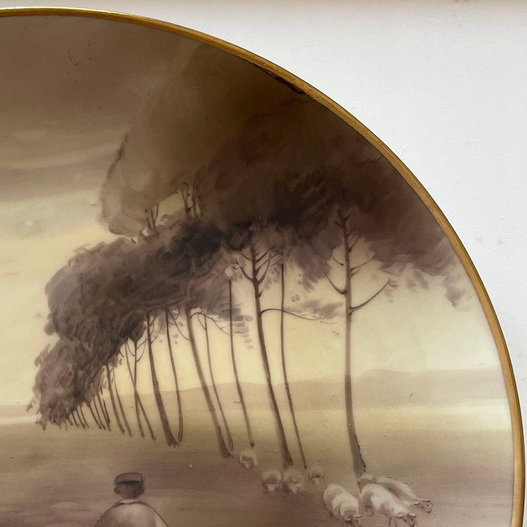 ＊羊飼いと羊の群れ・Ａ.モーヴ＊１９１１年米国輸出＊２５cm・オールドノリタケ・