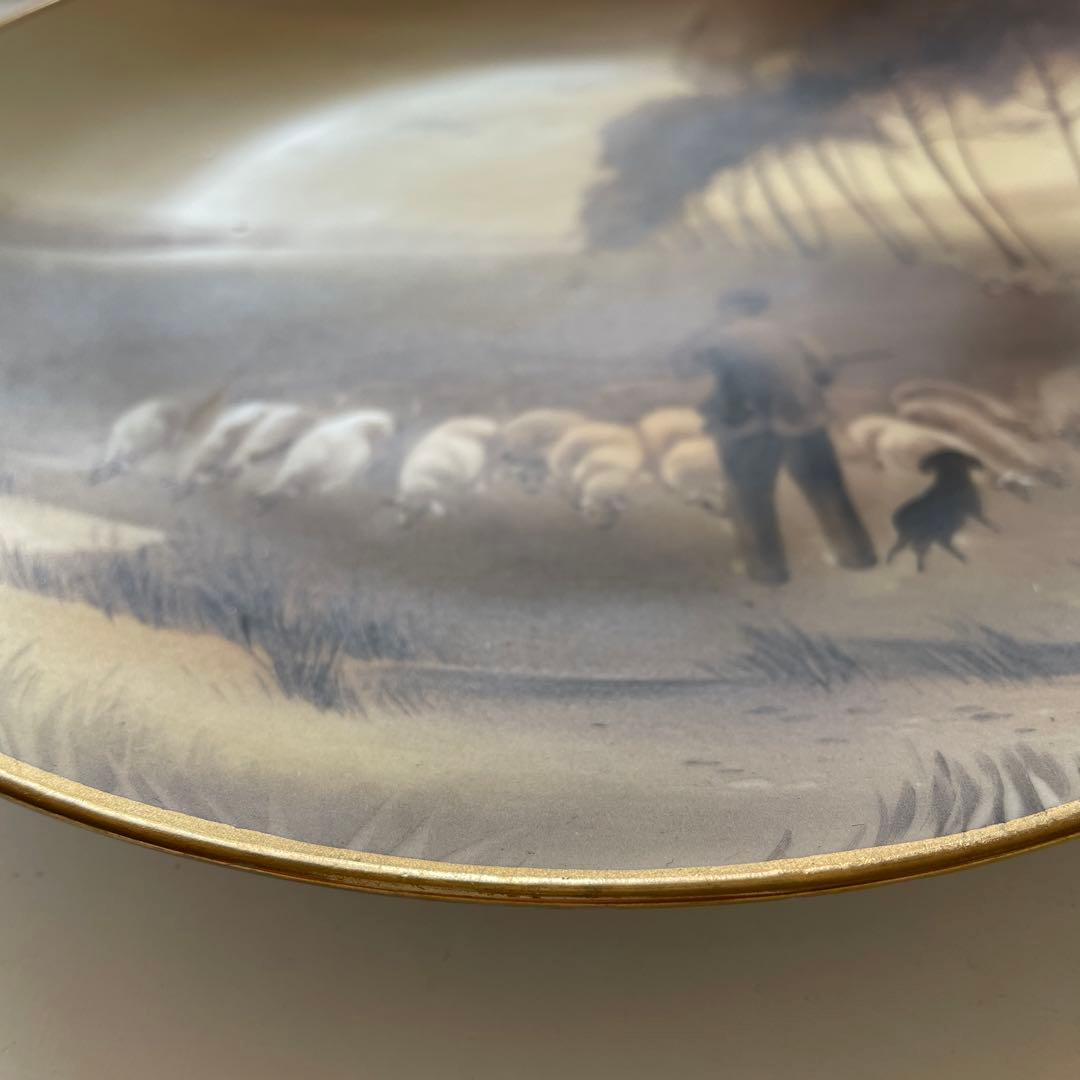 ＊羊飼いと羊の群れ・Ａ.モーヴ＊１９１１年米国輸出＊２５cm・オールドノリタケ・