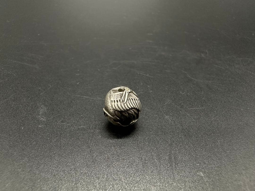 純銀製　緒締　鶴　金象嵌　骨董古美術　在銘