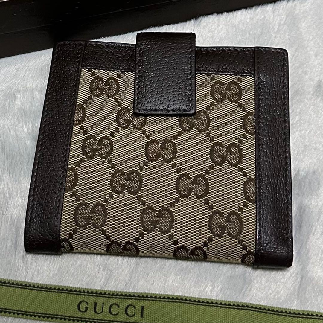 GUCCI グッチ　折り財布　キャンバスGG メタルロゴ　ブラウン　Wホック