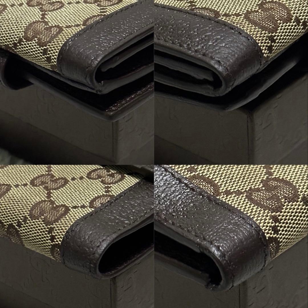 GUCCI グッチ　折り財布　キャンバスGG メタルロゴ　ブラウン　Wホック