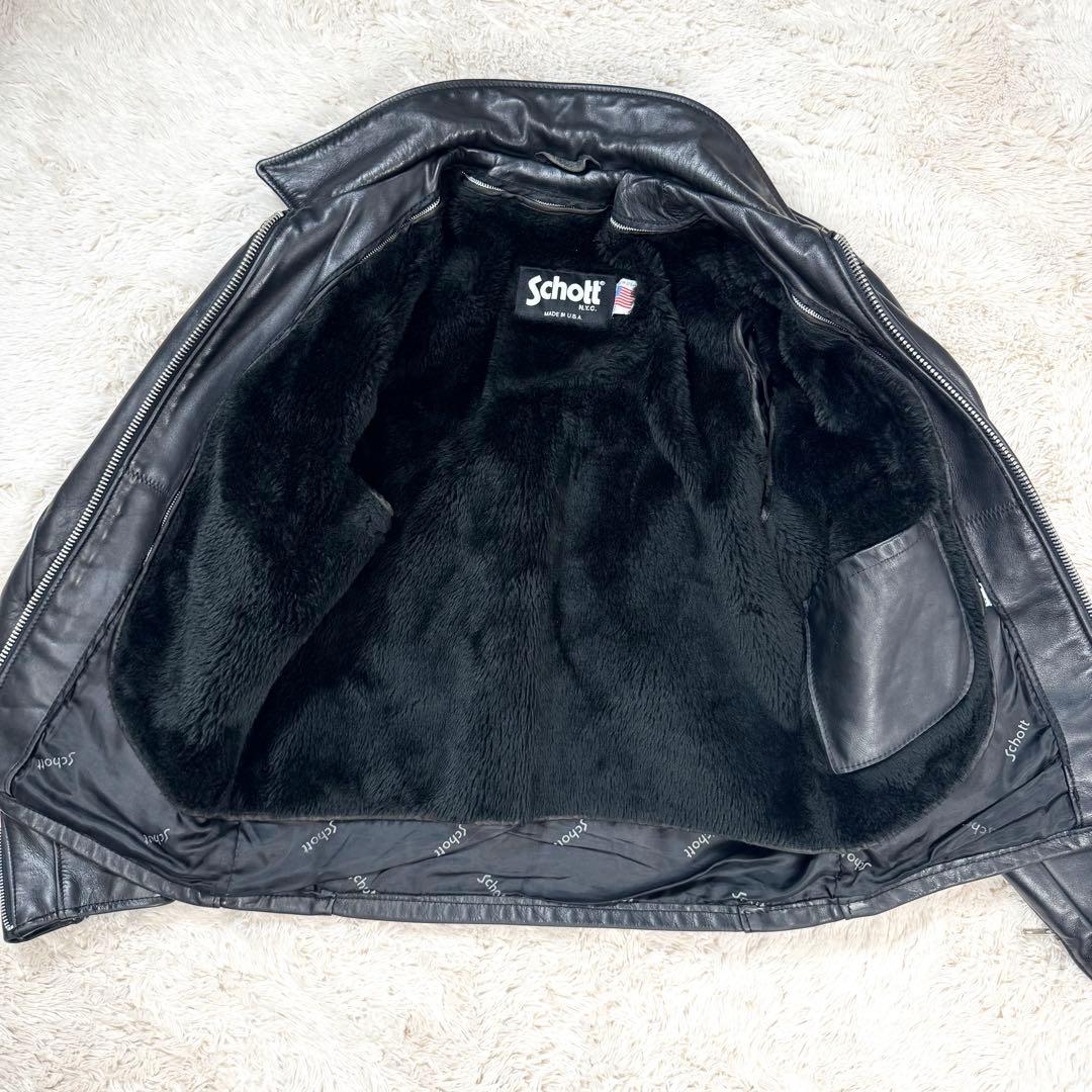 極美品 SCHOTT ライダース ジャケット ボア ライナー 643 牛革 40