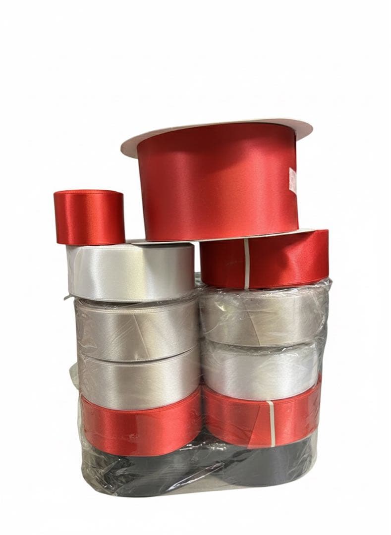 赤と銀のサテンリボン 72mm 92mと38mm10本➕α